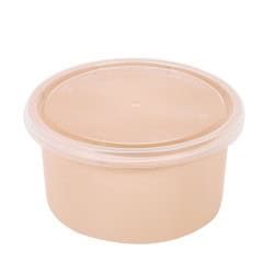 Bol Reemp pp beige avec  couvercle transparent  - 225 ml - 9,8 cm x 9,8 cm x 4,9 cm.