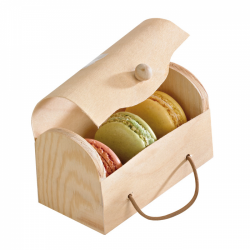 Boîte mini buche en bois pour 3 macarons