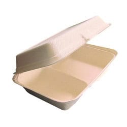 Coquille blanche pulpe 2 compartiments  - 1000ml - 24,3 cm x 16 cm x 7,3 cm - 50 unités