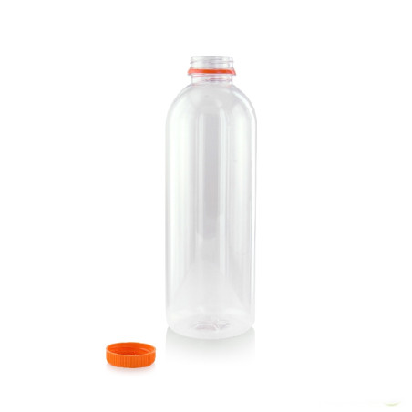 Bouteille plastique PET transparente avec bouchon orange  - 500ml - 6,8 cm x 18,7 cm - 150 unités
