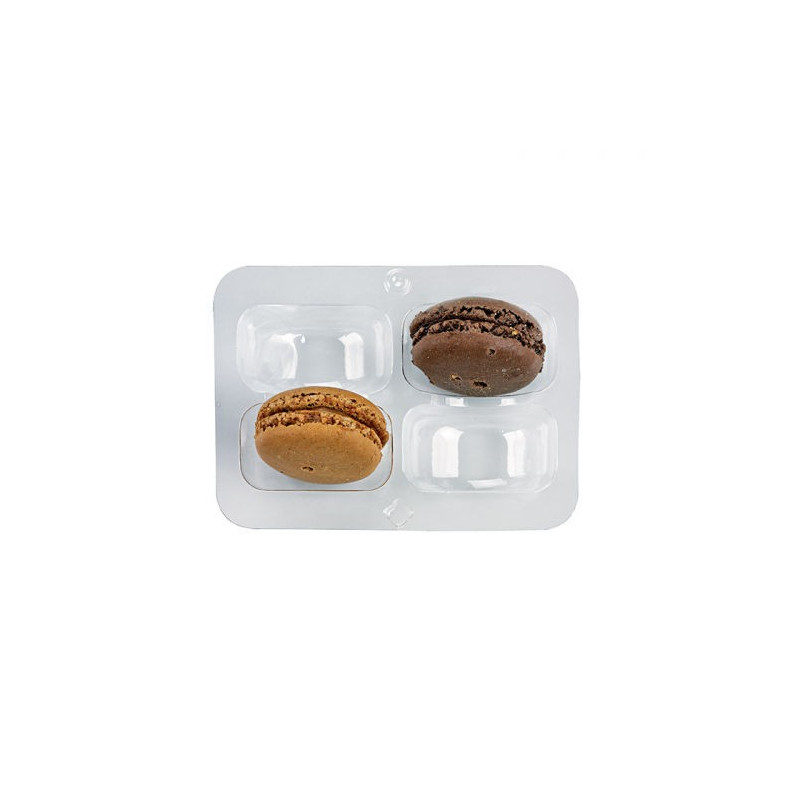 Insert plastique PET transparent 4 macarons (2x2) avec fermeture clipsable 10,8 x 7,4 x 2,3 cm - 50 unités