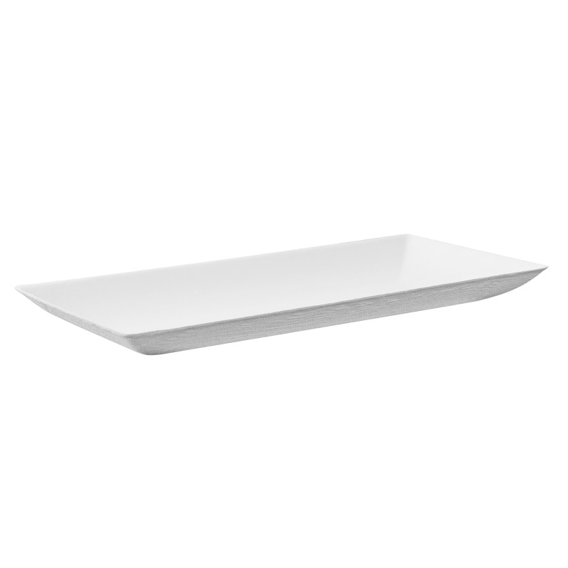 Assiette rectangulaire blanche en pulpe "BioNChic"  - 18 cm x 9 cm - 100 unités