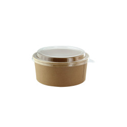 Saladier Rond En Carton Kraft Avec Couvercle Pet  - 500 ml - 11.1 cm x 9.3 cm x 6.3 cm - 50 unités