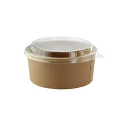 Saladier Rond En Carton Kraft Avec Couvercle Pet  - 750 ml - 14.5 cm x 12.5 cm x 6.8 cm - 30 unités