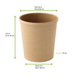 Pot Carton Kraft Brun Chaud Et Froid - 490 ml - 9.7 cm x 7.5 cm x 10.2 cm - 25 unités