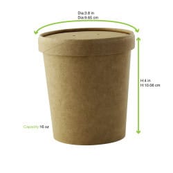 Pot Carton Brun Chaud Et Froid Avec Couvercle Carton  - 470 ml - 9.7 cm x 7.5 cm x 10 cm - 25 unités