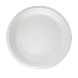 Assiette ronde blanche en pulpe  - 24,2 cm x 24,2 cm x 2,3 cm - 25 unités