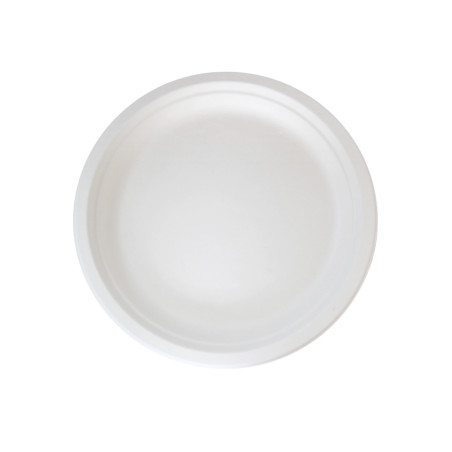 Assiette ronde blanche en pulpe  - 18 cm x 18 cm - 125 unités