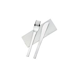 Kit Couvert Plastique Ps Blanc 3 En 1: Couteau Fourchette Serviette - 16.5 cm x 5.5 cm - 50 unités