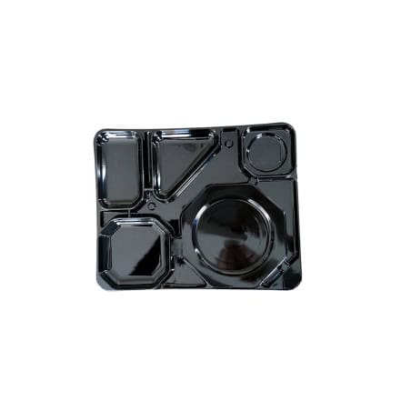 Plateau traiteur plastique PS noir avec 6 compartiments 325x400, H15 mm, 100pcs Plateau traiteur plastique PS noir avec 6 compartiments 325x400, H15 mm, 100pcs