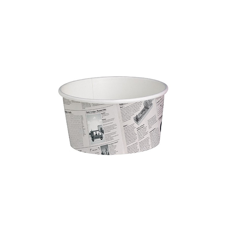 Pot "Deli" rond en carton décor journal 600 ml Diam: 11,4 cm 11,4 x 9,2 x 8,7 cm - 50 unités