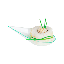 Mise en bouche plastique PS vert transparent forme goutte "Vaia" 100x50mm H27mm