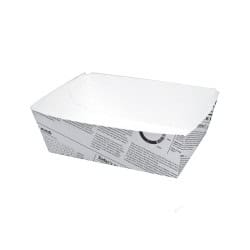 Barquette en carton blanc impression journal 90x60mm H40mm 300ml