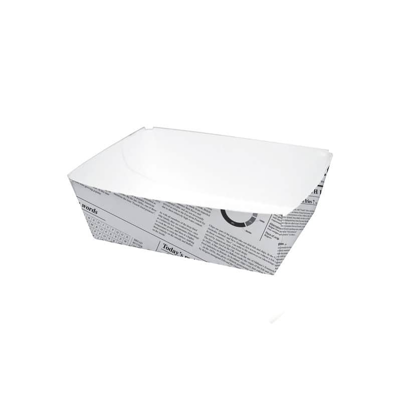 Barquette en carton blanc impression journal 90x60mm H40mm 300ml