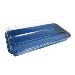 Boite repas plastique bleue avec couvercle transparent 270x135mm H54mm