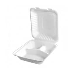 Boîte plastique rectangulaire transparente 3-compartiments avec couvercle charnière 260x160mm H47mm