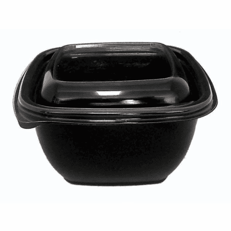 Saladier PET carré noir avec couvercle 130x130mm H60mm 480ml Saladier PET carré noir avec couvercle 130x130mm H60mm 480ml