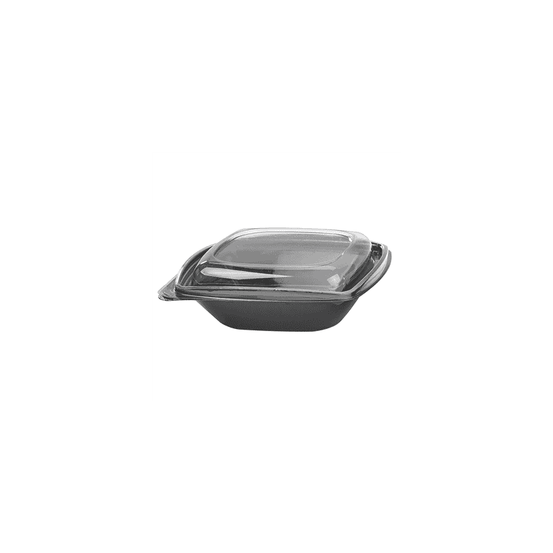 Saladier PET carré noir avec couvercle transparent 190x190mm H50mm 750ml
