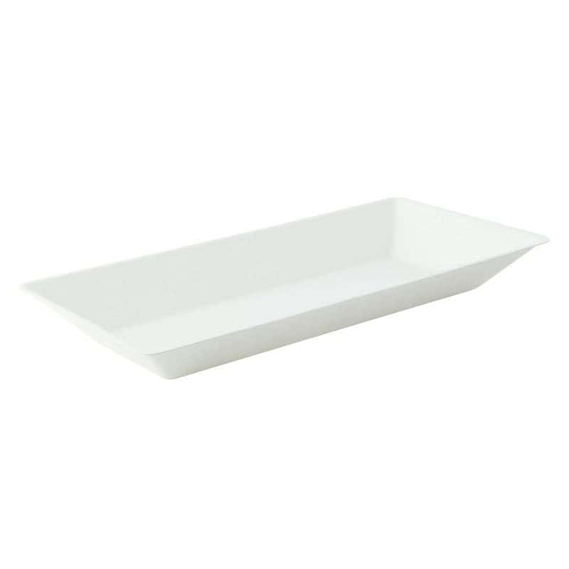 Assiette rectangulaire blanche en pulpe   - 26 cm x 13 cm x 2,8 cm - 50 unités