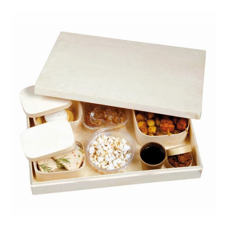 Plateau repas en bois complet "Saga": plateau et 4 contenants - 43 cm x 29 cm x 6,8 cm.  16 unités