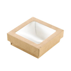 Boîte "Kray" carrée carton brun avec couvercle à fenêtre 350 ml 11,5 x 11,5 x 4 cm - 25 unités