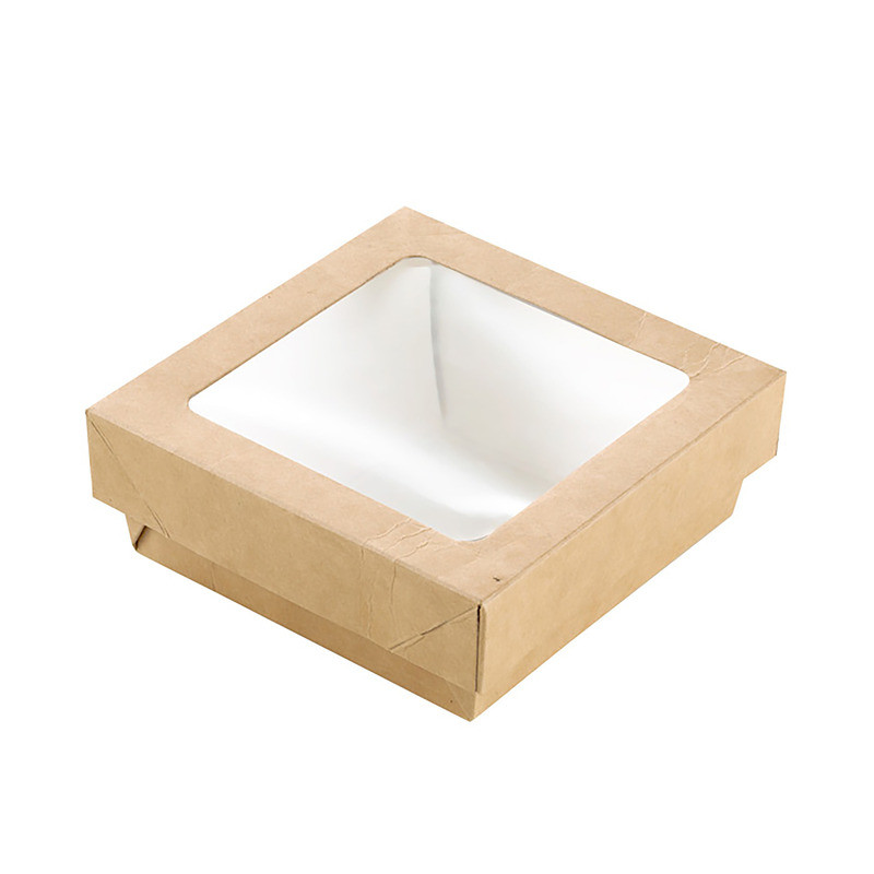 Boîte "Kray" carrée carton brun avec couvercle à fenêtre 350 ml 11,5 x 11,5 x 4 cm - 25 unités