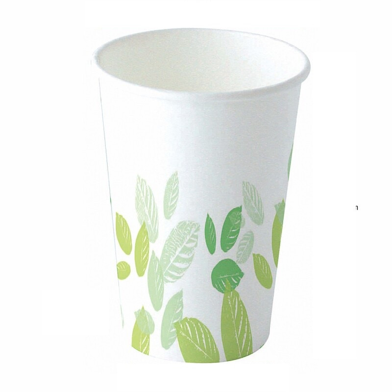 Gobelet carton PLA décor Feuilles 450 ml Diam: 9 cm 9 x 11 cm - 50 unités