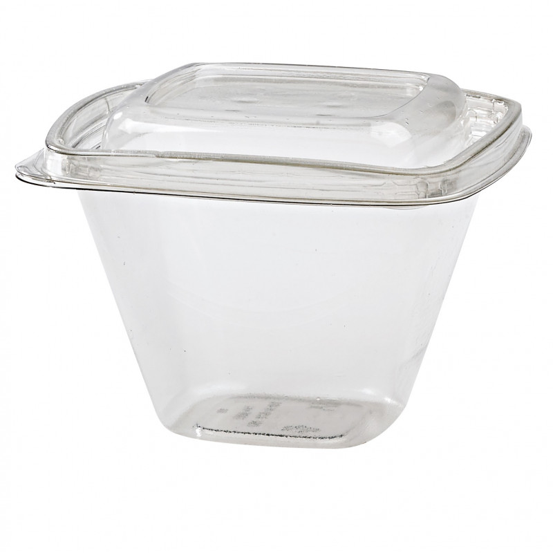 Pot Deli carré PET transparent avec couvercle 500 ml 12,8 x 12,8 x 8,5 cm - 50 unités