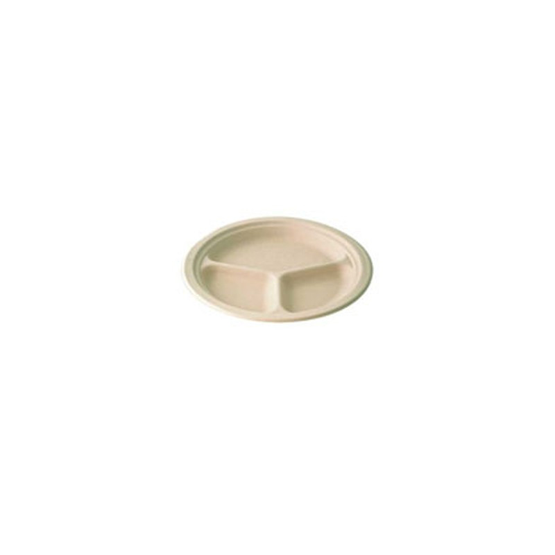 Assiette ronde blanche en pulpe 3 compartiments Diam: 26,2 cm 26,2 x 26,2 x 2,6 cm - 50 unités