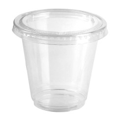 Pot dessert PP transparent avec couvercle PET plat 165 ml Diam: 7,4 cm 7,4 x 5 x 6,2 cm x 50 unités