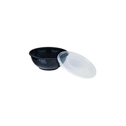 Bol plastique PP rond noir avec couvercle transparent 200 ml Diam: 9,2 cm 9,5 x 5,5 x 5,9 cm - 50 unités
