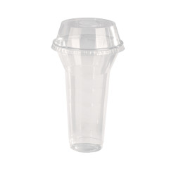 Pot/Coupe transparent plastique PET avec couvercle dôme et trou 450 ml Diam: 9,5 cm 9,5 x 5 x 12,7 cm - 25 unités