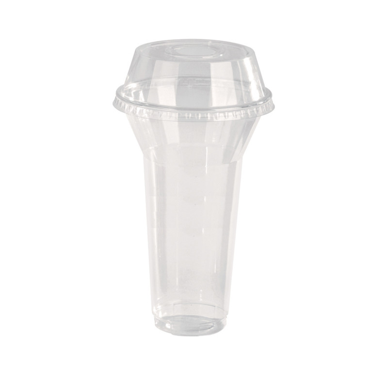 Pot/Coupe transparent plastique PET avec couvercle dôme et trou 450 ml Diam: 9,5 cm 9,5 x 5 x 12,7 cm - 25 unités