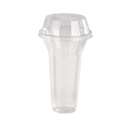 Pot/Coupe transparent plastique PET avec couvercle dôme et trou 450 ml Diam: 9,5 cm 9,5 x 5 x 12,7 cm - 25 unités