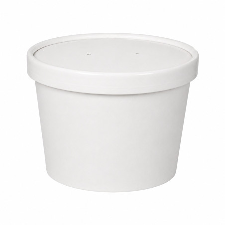Pot carton blanc chaud et froid avec couvercle carton  - 230ml - 9 cm x 7,3 cm x 6 cm - 25 unités