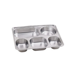Noxtray plateau repas inox 5 compartiments avec couv pp 280x220mm - 10 unités