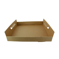 Plateau en carton kraft brun avec poignées  390x290, H42 mm - 50 unités