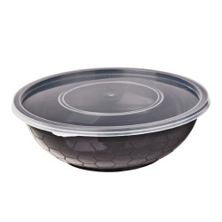 Bol PP rond noir avec couvercle transparent 720 ml Diam: 18,5 cm 18,5 x 13,8 x 5,3 cm - 50 unités