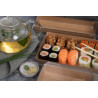 Barquette sushi en carton kraft brun a/c couvercle transp. plastique PET   153x102, H25 mm - 50 unités