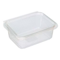 Barquette rectangulaire PLA transparente avec couvercle attaché 1000 ml 18,8 x 14,3 x 6,7 cm - 50 unités