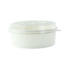 Combo Saladier rond Blanc "Buckaty" et couvercle PET   550ml Ø150mm - 50 unités