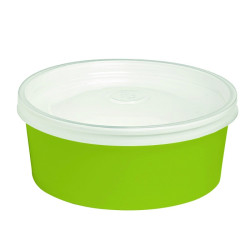Saladier rond en carton vert avec couvercle transparent plastique PP "Buckaty" 550 ml Diam: 15 cm 15 x 13 x 5 cm - 24 unités