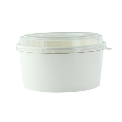 Combo saladier rond Blanc Buckaty a/c couvercle PET  750ml Ø150mm H60 mm - 50 unités