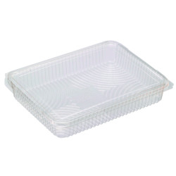 Barquette rectangulaire PLA plate transparente avec couvercle attaché 1000 ml 21,7 x 16,7 x 3,5 cm - 25 unités