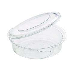 Pot Deli rond PET avec couvercle plat attaché  250ml Ø115mm - 50 unités