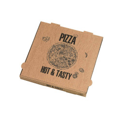 Boîtes à pizza résistantes décor “Hot and Tasty” - lot de 100 unités pour vos commandes!