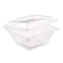 Pyramide Deli plastique PET avec couvercle charnière  250ml 105x105, H55 mm - 50 unités