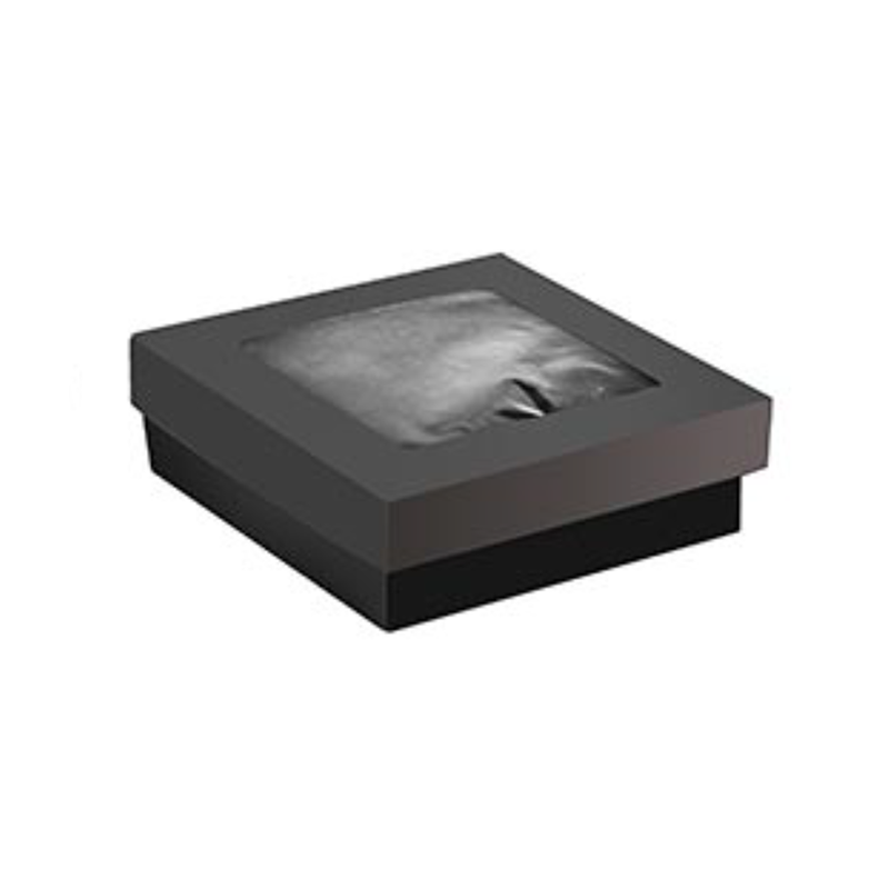 Boîte "Kray" carrée carton noir avec couvercle à fenêtre 15,5 x 15,5 x 5 cm - 25 unités