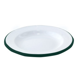 Enamel assiette acier emaillé blanche /bord vert- diam.160mm - 12 unités