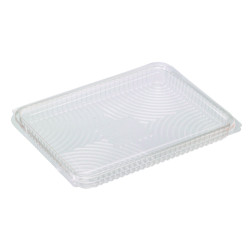 Barquette rectangulaire PLA plate transparente avec couvercle attaché 570 ml 21,7 x 16,7 x 2 cm - 25 unités